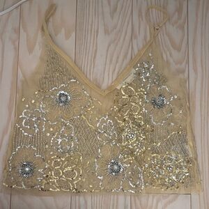 Anthropologie Gold and Silver Embellished Crop Top